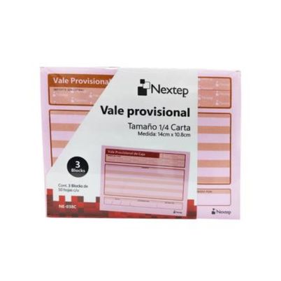 Vale Provisional De Caja Nextep Soluciones Ne-038c Tamaño Carta Paquete Con 3 Blocks Con 50 Hojas Duplicadas Autocopiante Color Rojo, Blanco