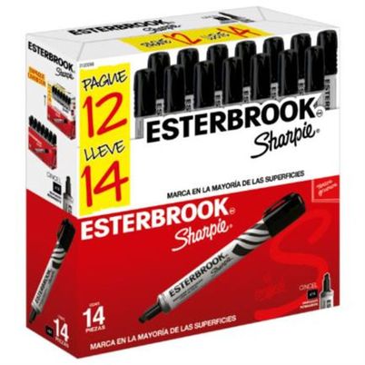 Marcadores Sharpie Esterbrook Color Negro Punta Fina - Pack de 12 Unidades