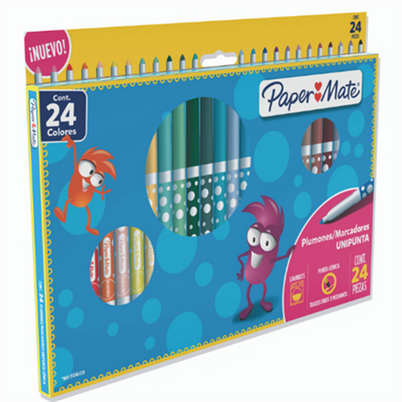 Plumones Papermate 2136338 Unipunta Punta Fina 0, 5mm Base De Agua Colores 24 Pieza(S)
