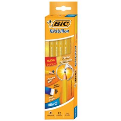 Lapiz Bic Evolution 930254 Hb2 Punta Hexagonal Madera Grafito Color Amarillo Estuche Con 12 Pieza(S)