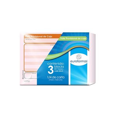 Block De Vales Provisional De Caja Euroformas Er0100 Lomo Engomado Tamaño Carta (1/4") Papel Bond Color Naranja 3 Blocks De 50 Hoja(S)